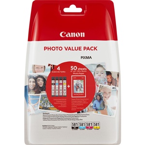Original Canon CLI-581 4 Colour Inkjet Cartridge Multipack With Photo Paper (2106C005)