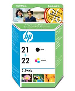 
	HP Original No. 21 and 22 Black and Colour Inkjet Print Cartridges Twin Pack
