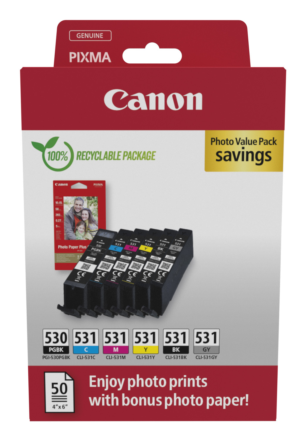 Original Canon PGI-530 &amp; CLI-531 Multipack 6 Ink Cartridges 6117C004