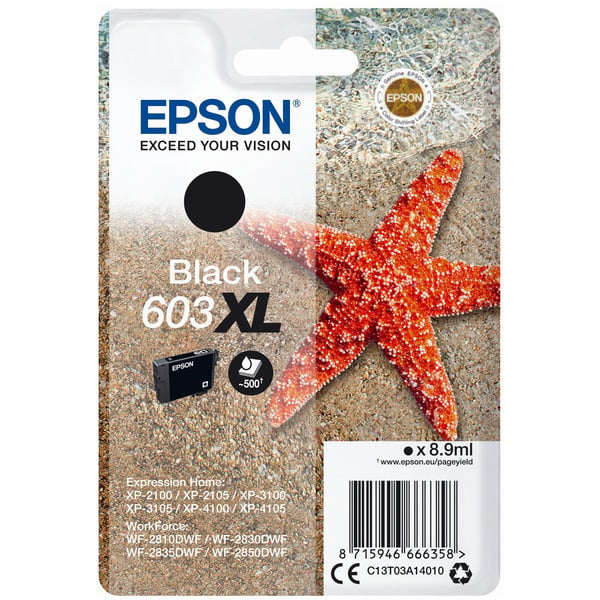 Epson Original 603XL Black High Capacity Ink Cartridge (C13T03A14010)