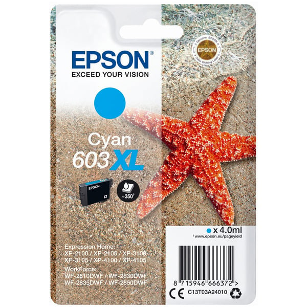 Epson Original 603XL Cyan High Capacity Ink Cartridge (C13T03A24010)