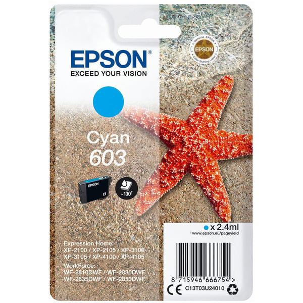 Epson Original 603 Cyan Ink Cartridge (C13T03U24010)
