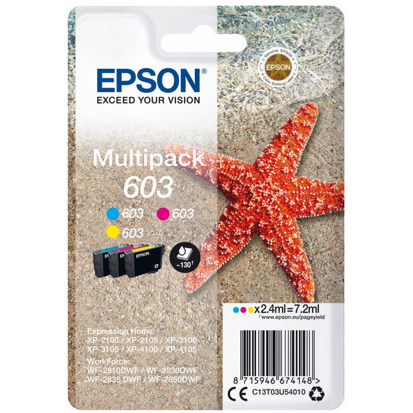 Epson Original 603 3 Colour Ink Cartridge Multipack (C13T03U54010)