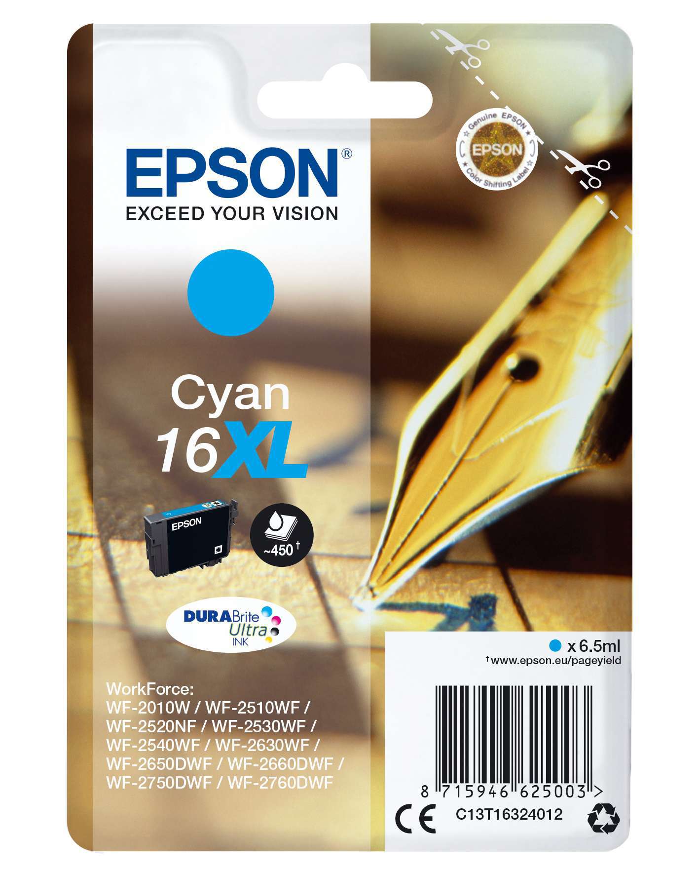 
	Epson Original T1632 Cyan High Capacity Ink Cartridge (16XL)
