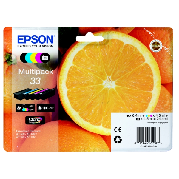 Epson Original 33 Ink Cartridge Multipack (Black/Photo Black/Cyan/Magenta/Yellow)
