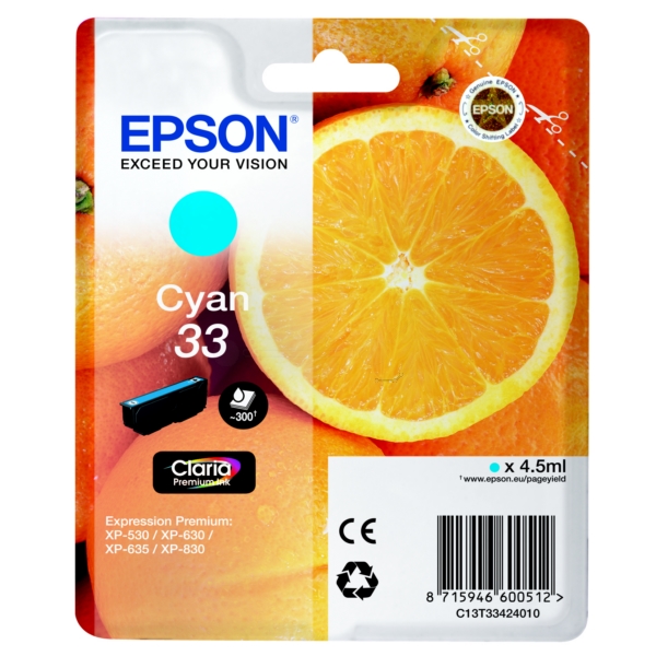 Epson Original 33 Cyan Ink Cartridge (T3342)
