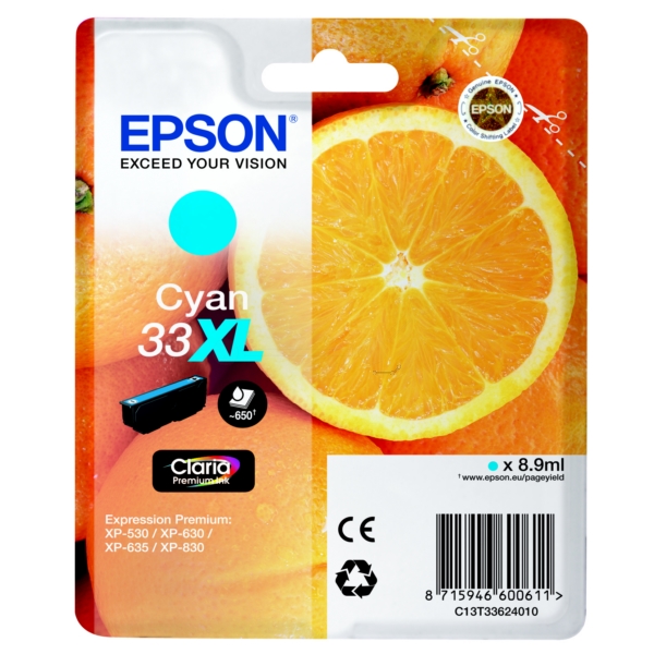 Epson Original 33XL Cyan High Capacity Ink Cartridge (T3362)
