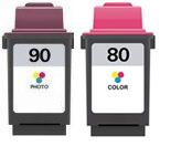 Lexmark 90 (12A1990) Photo and Lexmark 80 (12A1980) Colour High Capacity Remanufactured  Ink Cartridge
