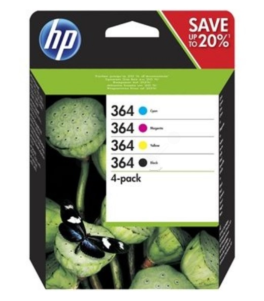 HP Original No. 364 Combo Pack of 4 Ink Cartridges Black/Cyan/Magenta/Yellow (N9J73AE)