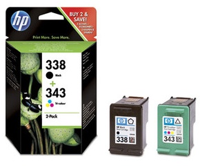 Original HP 338 Black and HP 343 Colour Ink Cartridge Multipack
