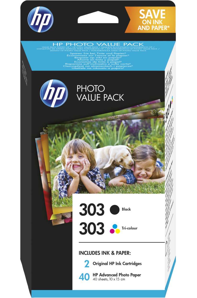 HP Original 303 Black & Colour Inkjet Cartridge Multipack With Photo Paper (Z4B62EE)